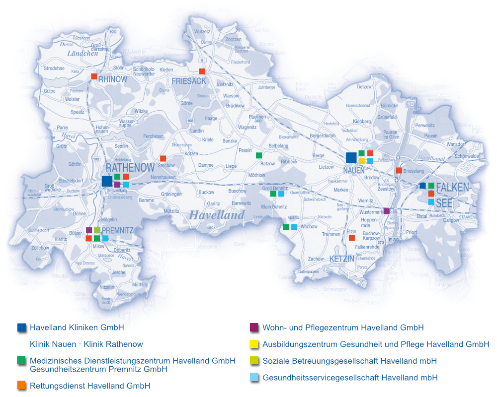 Alle Standorte der Havelland Kliniken