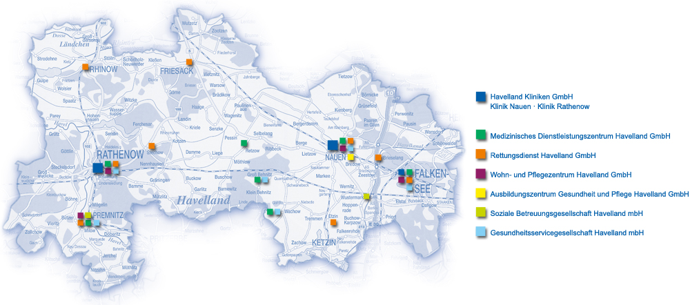 Alle Standorte der Havelland Kliniken