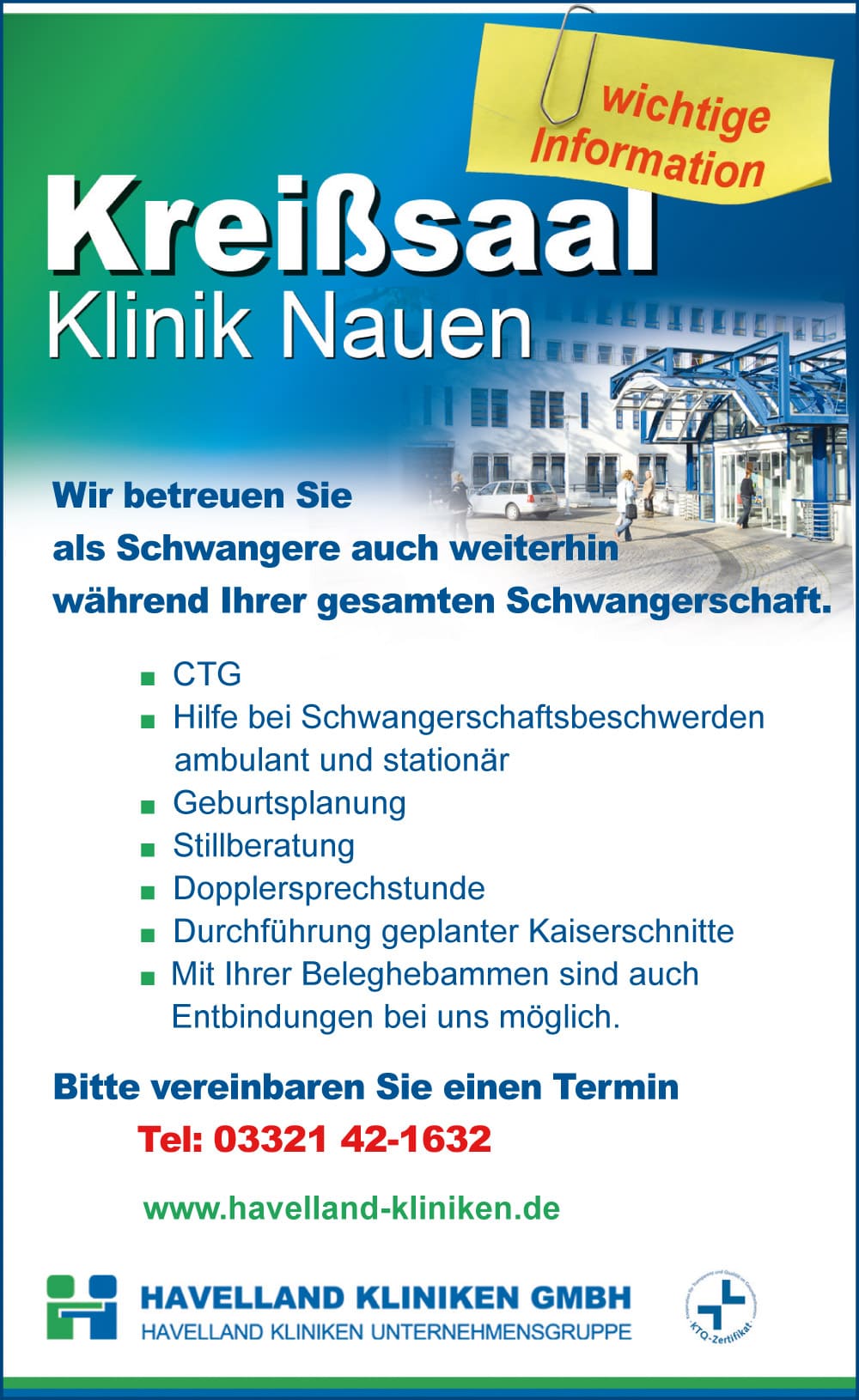 Kreißsaal Nauen - Wir betreuen Sie als Schwangere auch weiterhin während Ihrer gesamten Schwangerschaft.